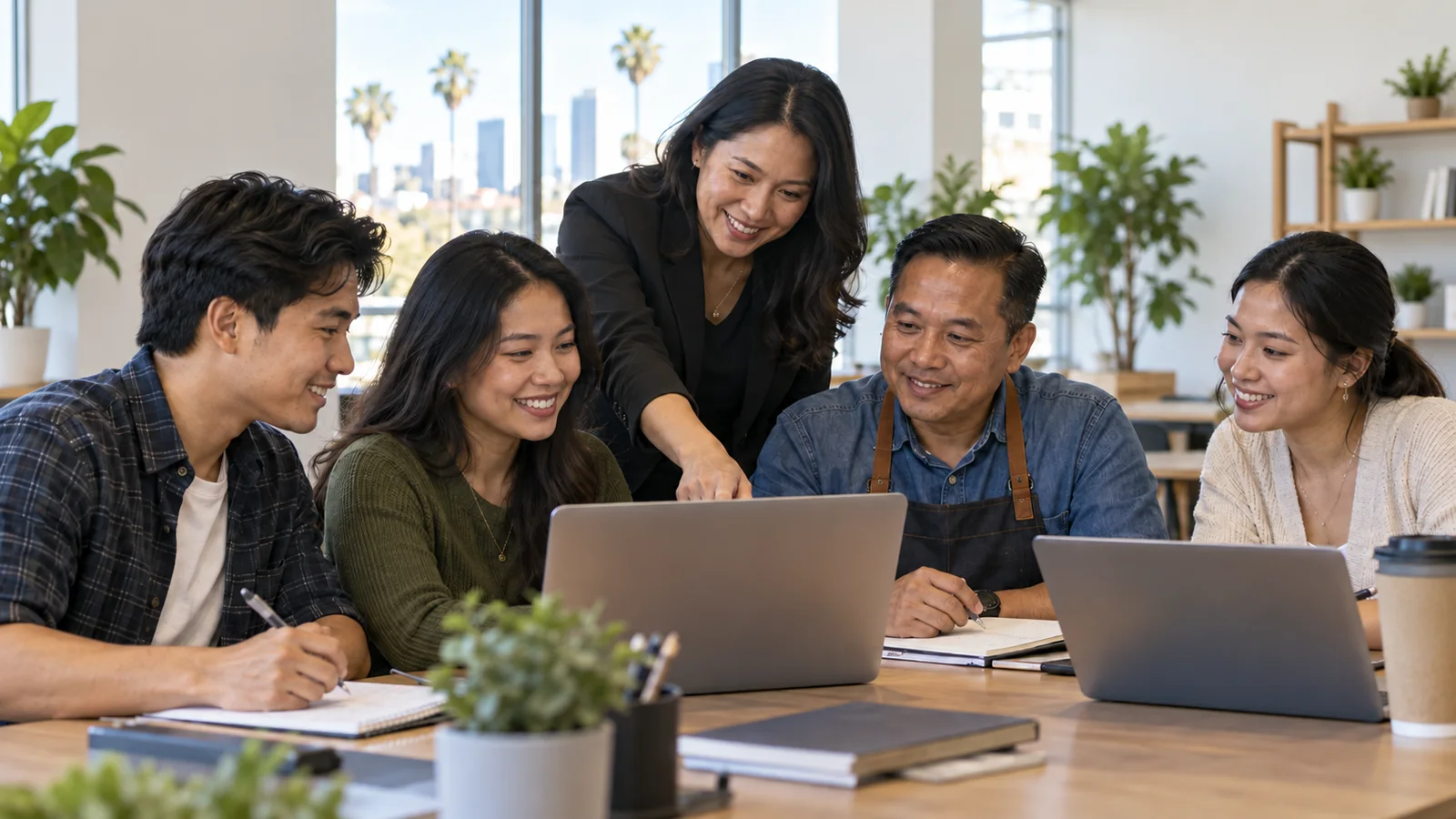 Southeast Asian adults collaborating during a practical technology and small business workshop